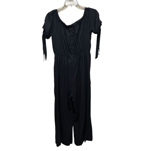 Doe & Rae Puff Sleeve Tie Wide Leg Flowy Jumpsuit Black Women’s Size Medium - Picture 7 of 8